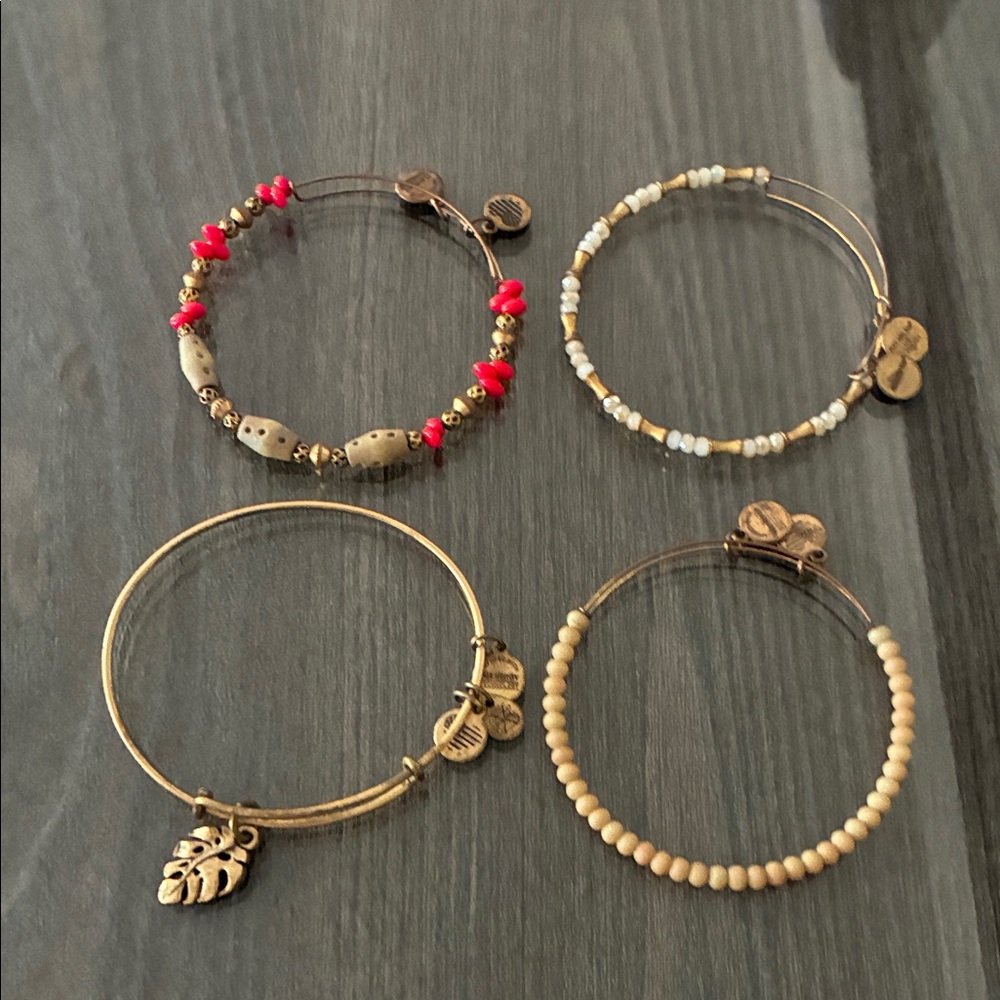 Alex and Ani Beaded and Charm Bangle Set - Red, Cream & Gold